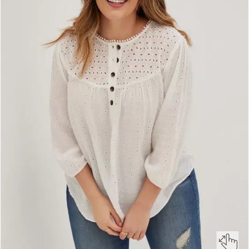 Torrid Women’s Eyelet Peasant Top Blouse White Plus Size 1/1X